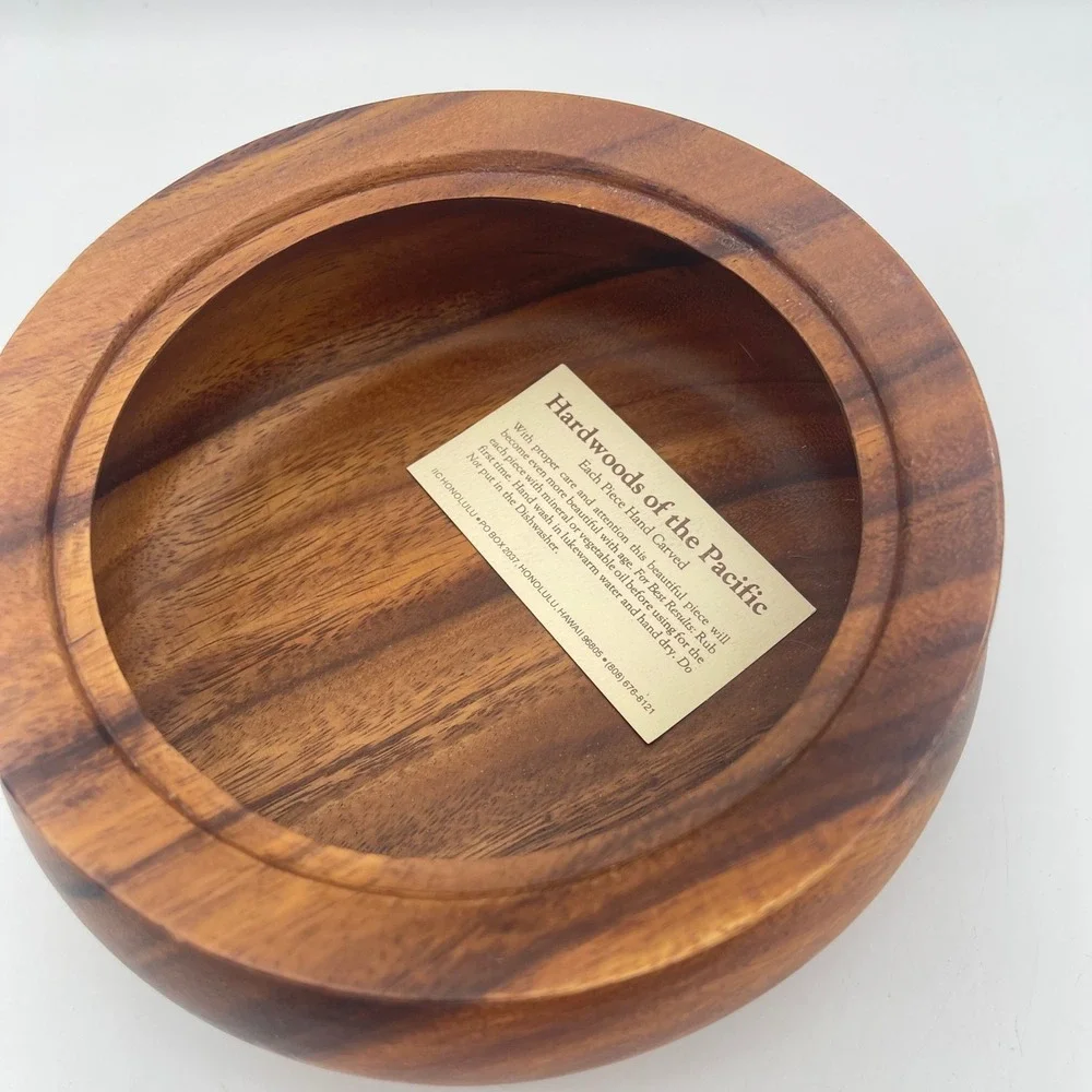 Hardwoods‎ of the Pacific Hand Carved Wood Lidded Bowl Honolulu Hawaii Brown